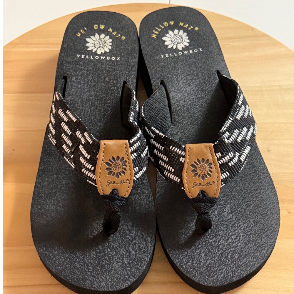 Yellow Box Emmett Mellow Mat Platform Flip Flop Sandals Black Woven Women's 8 - Picture 2 of 8